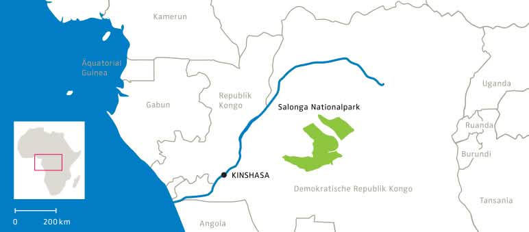 O Parque Nacional do Salonga fica no coração da República Democrática do Congo Mapa do Parque Nacional do Salonga na RDC