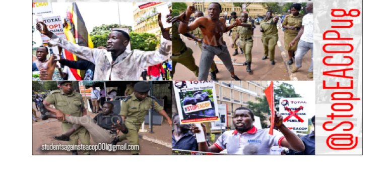 A colagem contém o nome dos detidos Colagem com os nomes dos estudantes contra o EACOP